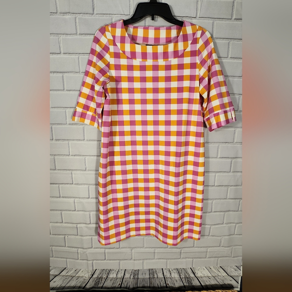 SAILOR SAILOR JUST MADRAS DRESS WHITE PINK ORANGE CHECK GINGHAM SIZE M